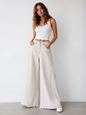 Rewash 3/26 Overflow Wide Leg Jeans Raw Hem Super High Rise Denim Pants