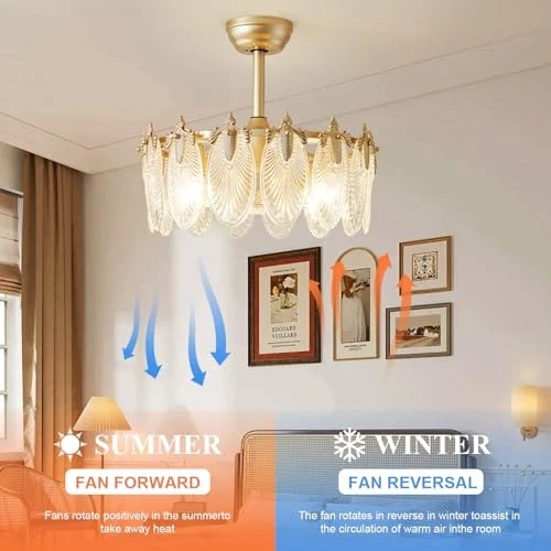 Crystal Fandelier Ceiling Fan with Light Chandelier Fan Glass Semi Flush Mount  - Image 3 of 4