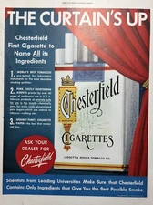 1952 Chesterfield Cigarettes Curtains Up Best Possible Smoke Vintage Print Ad