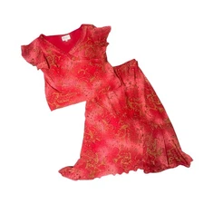 Studio I Vintage 2pc Set Skirt Top 90s Y2K Paisley Red Whimsigoth Fairy Sz 10P