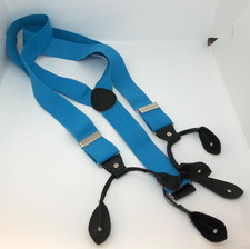MENS BLUE SUSPENDERS BRACES ELASTIC BUTTON ADJUSTABLE LEATHER PROM DANCE