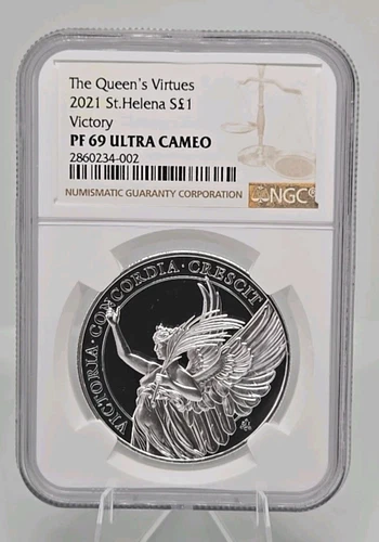 2021 The Queen's Virtues St Helena £1 Victory Silver Coin Ultra Cameo NGC PF69