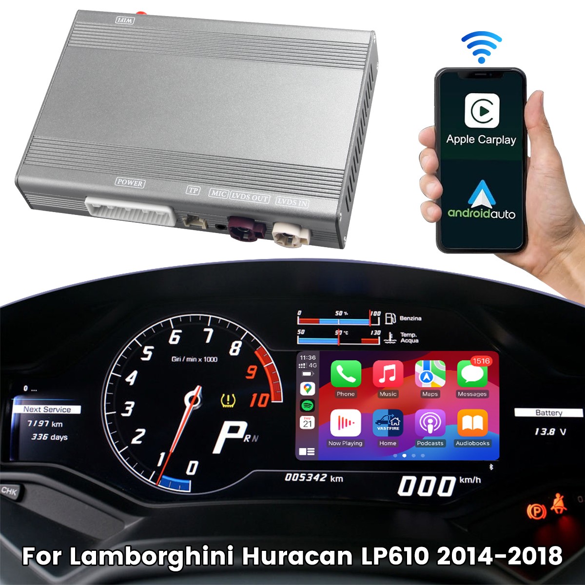 Wireless CarPlay Android Auto Retrofit for Lamborghini Huracan LP610 2014‑2018