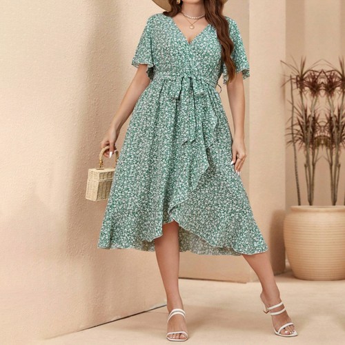 Plus Size Curvy Women Floral Dress Summer Holiday Beach Party Swing Sundress - Picture 31 of 117