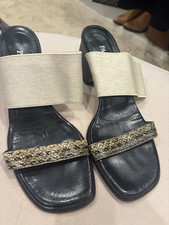 Pancaldi 1888 Italian Brown Yellow 2 Inch Heel Slip On Sandals Sz 7b