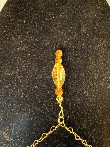 Silver Tone Link Chain Necklace - Gold Oval Crystal Bead Charm Pendant - product listing photo