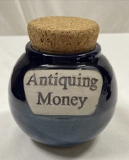 Tumbleweed Pottery Blue Ceramic Handcrafted "Antiquing Money" Jar With Cork