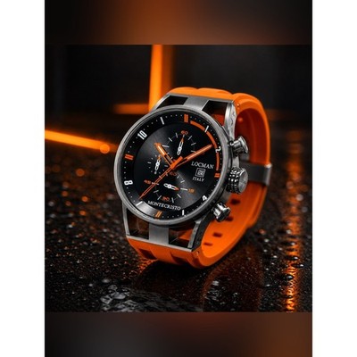 Locman Italy Montecristo Chronograph 44mm Black Dial Orange Strap Watch