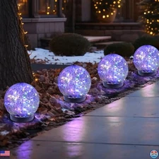4 Pack Solar Globe Lights - Waterproof Cracked Glass Balls for Garden Decor