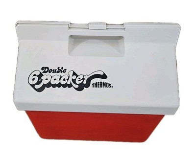 Vintage Thermos Double 6-Packer Cooler Red Tan Retro Picnic Ice Chest Box