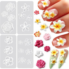 4Pcs Flower Nail Charms Silicone Molds 3D Gel Nail Art Mold Plumeria Cherry