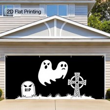 Happy Halloween Garage Door Decor 13x6FT Hanging Banner Flag Backdrop Ghost
