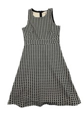 Ann Taylor Loft Black Off White Geometric Print Dress Flared Size O Sleeveless