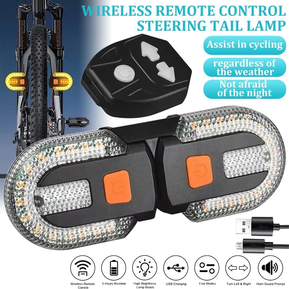 Bike Led Indicator Tail Turn Signal Light Wireless Remote Taillight Usb