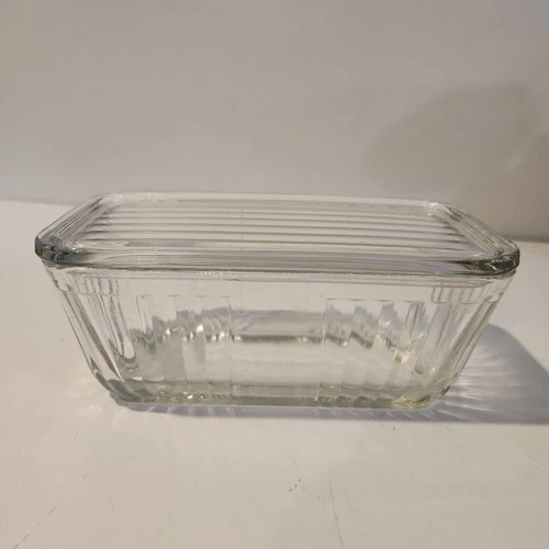 Vintage Anchor Hocking Ribbed Glass Refrigerator Dish with Lid
