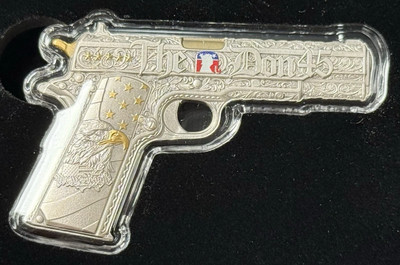 #ad #ad 2024 1 Oz .999 Fine Silver quot;The Don 45quot; Donald Trump 45 Pistol Shaped Silver Bar $249.99
