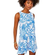 Lilly Pulitzer Eliza Dress Glisten in the Sun Blue White Twist Back Size Large