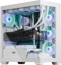 ATX Mid-Tower PC Case, Pre-Install 4 PWM ARGB Fans Computer Case, Full View Dual