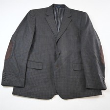 Stafford 46R Brown Check Elbow Patch Wool Mens Blazer Suit Jacket Sport Coat