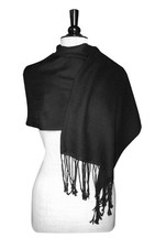 Biagio 100 Wool Pashmina Solid Scarf BLACK Color Womens Shawl Wrap Scarves