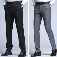 New Men Fashion Dress Pants Flat Front Straight Suit Pants Stretch Long trousers