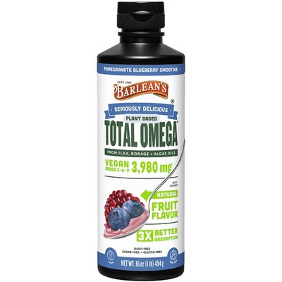 Barlean's Vegan Omega 3 6 9 Flaxseed, Borage and Algae Oil Liquid Supplement,...