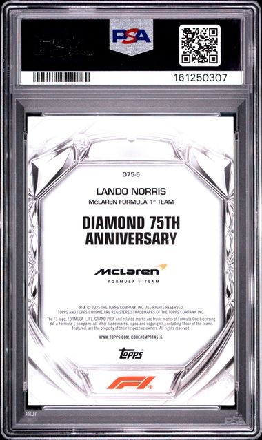 2025 TOPPS CHROME FORMULA 1 DIAMOND 75TH ANNIVERSARY #D75-5 LANDO NORRIS PSA 9 view 2