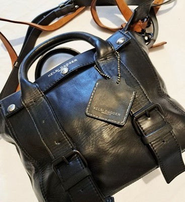 Kelsi Dagger Brooklyn Leather Y2K Vintage Black Satchel Crossbody Bag 2 Straps