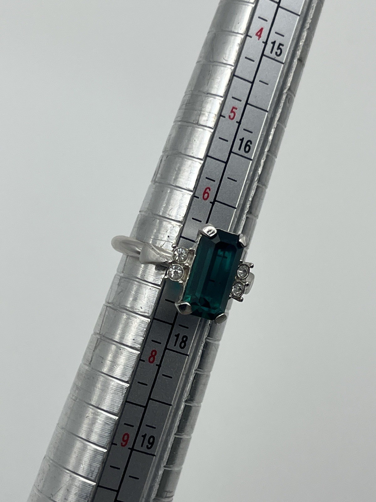 Emerald green colored rectangle rhinestone silver… - image 4