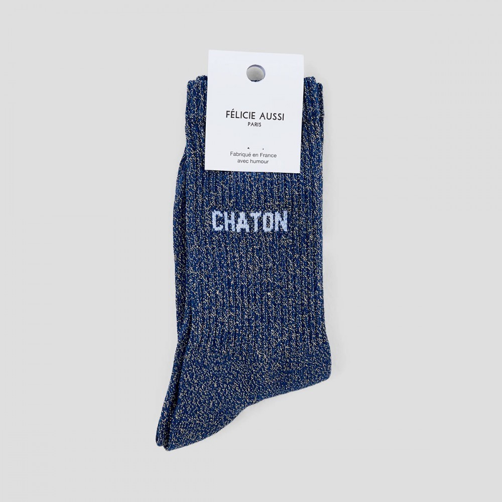 Chaussettes Chaton bleues à paillettes en coton doux pour fille