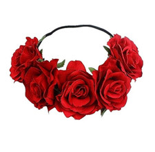 Rose Flower Crown, Floral Headpiece for Women and Girls - Red Artificial Rose Ha