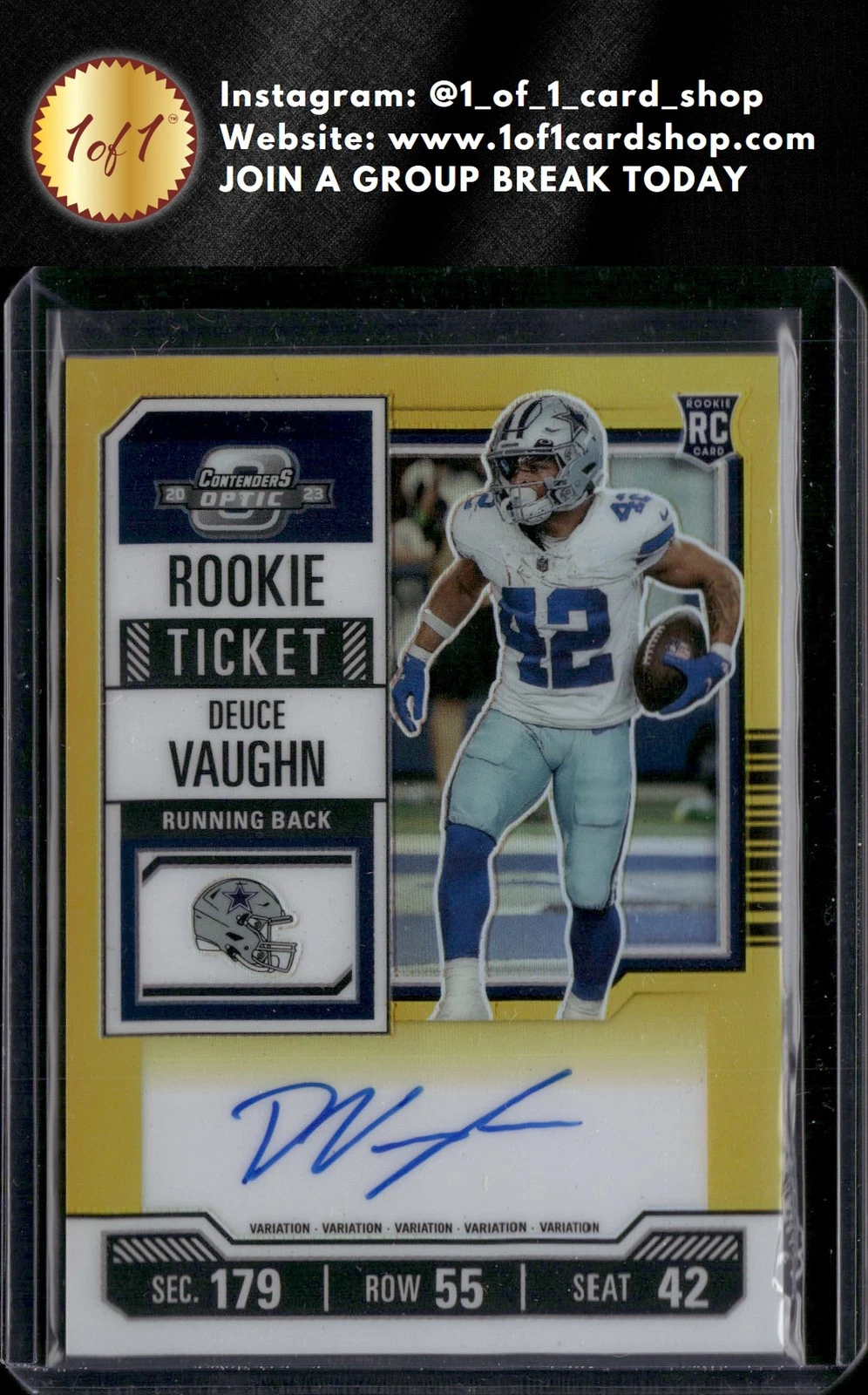 2023 Panini Contenders Optic #108 Deuce Vaughn Gold Auto /10 FR