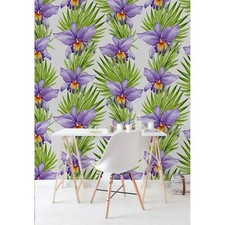 Purple floral removable wallpaper meadow nature self adhesive spring blooming