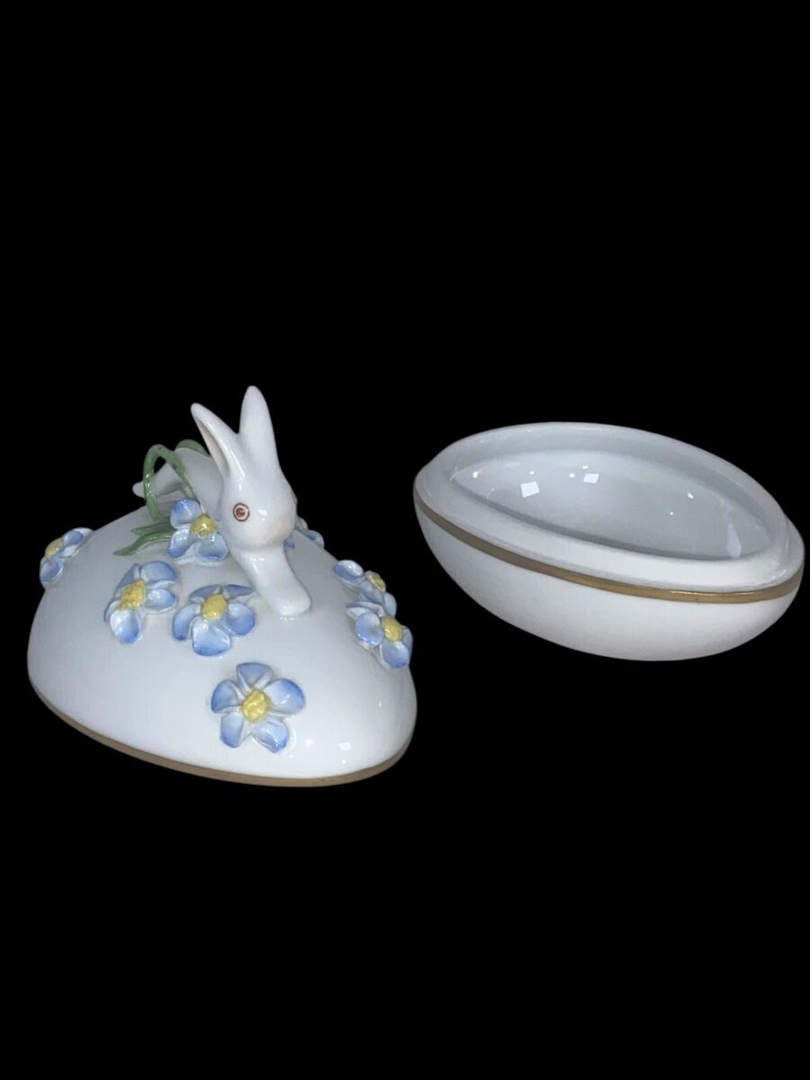 RARE HEREND EASTER EGG BUNNY RABBIT BLUE FLORAL PORCELAIN RARE HEREND EASTER EGG BUNNY RABBIT BLUE FLORAL PORCELAIN