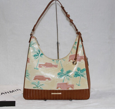 BRAHMIN Tabitha Shoulder Bag Copa Cabana Cars Palm Trees Leather Tote Bag Purse