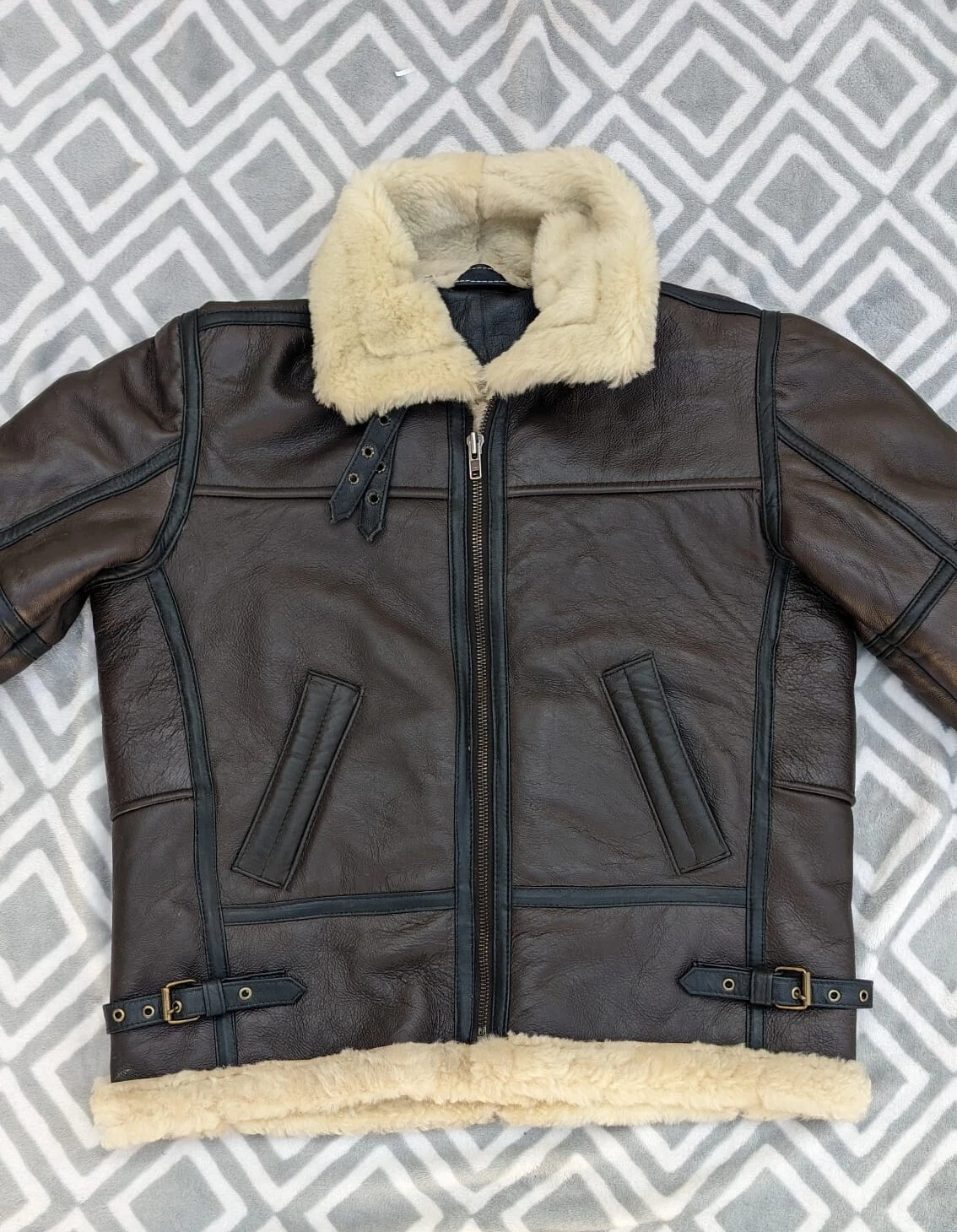 Men's Aviator Brown B3 Real Shearling Sheepskin Leather Bomber Flying Fur Jacket