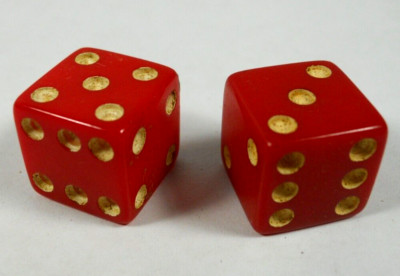 vintage red dice pair retro toy entertainment games decor gambling