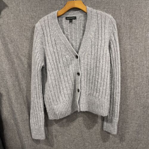 Banana Republic Women M Cardigan Gray Alpaca Wool Blend Cardigan Grandpa Preppy