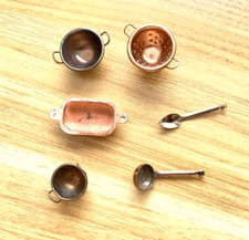 6 Dollhouse Copper Cooking Baking Utensils Kitchenware Vtg