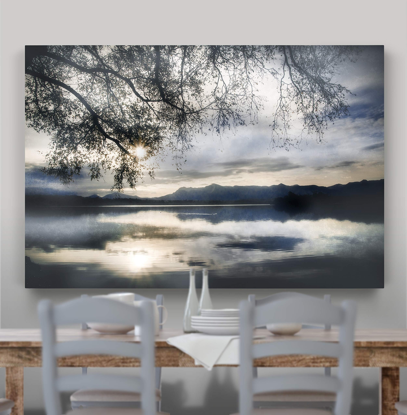 Nature Decoration for Home Winter Sunset View of Lake Mountains Modern Artwor...