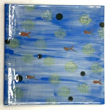 H&R Johnson Tiles Glazed Ceramic Gold Fish Pond Tile Trivet Made In England