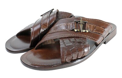 Leather Italian Sandals Mens Brown Genuine Leather Slip on  display picture 1