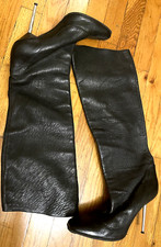 LANVIN Soft Pebble Leather Knee Boots with Me...