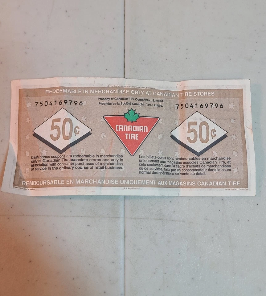 Cupones 'dinero' de neumáticos canadienses edición 75 aniversario, 50c 1996 #7504169796 Foto 2 de 4