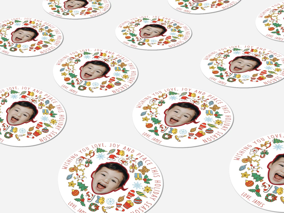 Etiquetas adhesivas redondas personalizadas para fotos de Navidad, pegatinas personalizadas Foto 3 de 4