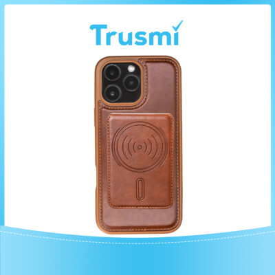 TRUSMI iPhone 16 Pro Magnetic Cowhide Leather Case with Card Slot Wallet