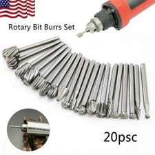 20x HSS Carbide Burr Rotary Drill Bits Set Grinder Carving Engraving Dremel Tool