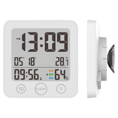 infactory Digital-Badezimmer-Uhr, Thermo-/Hygrometer, LCD, Saugnapf, Timer, IP54