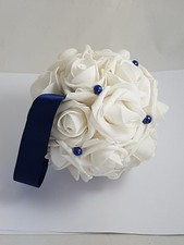 5" Navy and Creamy White Kissing Ball, Wedding Decoration Flower  Pomander Ball 
