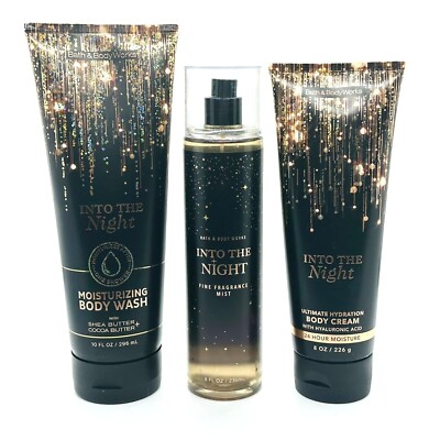 Bath and Body Works Into the Night lot of 3 Cream Mist Moisturizing Wash 